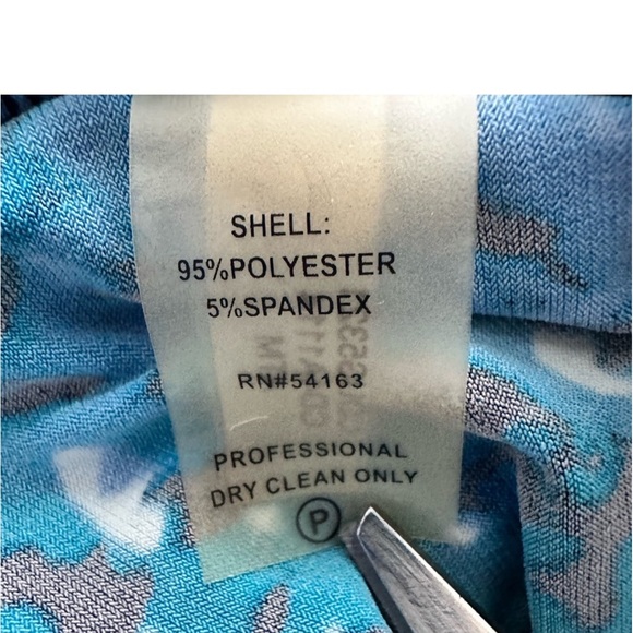 Calvin Klein Blue Aqua Print Bodycon Faux Wrap Dress Size 8 - Picture 9 of 9